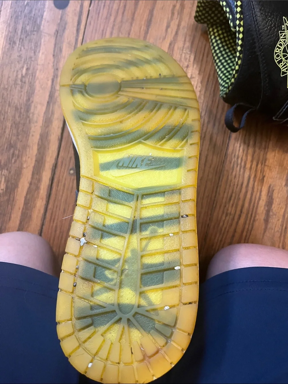 Nike Black High-Top Sneakers with Yellow Check Lining no laces